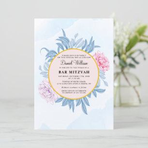 Dusty Blue Watercolor Succulent Bar Bat Mitzvah Einladung