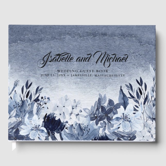 Dusty Blue Watercolor Wedding Guest Book Gästebuch (Vorderseite)