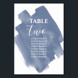Dusty Blue Watercolor Wedding Guest Names Tischnummer<br><div class="desc">Dieses Design zeichnet sich durch eine elegante staubblaue Wasserfarbe aus. Die weiße Typografie kontrastiert mit dem staubigen blauen Aquarellstrich und schafft so ein schlichtes, elegantes Design. Modernes Design mit einer Drehung von Einfachheit und Eleganz. Dieses Design ist ideal für jedes Hochzeitsthema. Das perfekte Hochzeitsdesign für die ganze Saison über. Auch...</div>