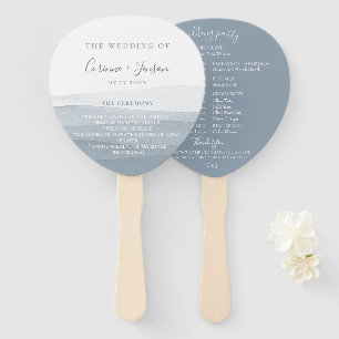 Dusty Blue Watercolor Wedding Program Hand Fans Fächer