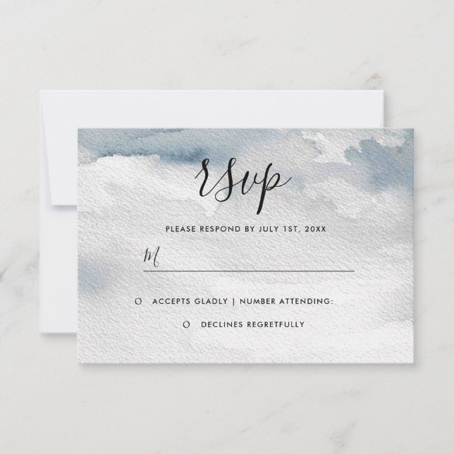 Dusty Blue Watercolor Wedding RSVP Card (Vorderseite)