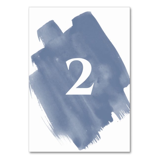 Dusty Blue Watercolor Wedding Tischnummer (Vorderseite)