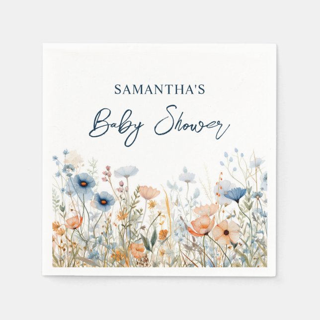 Dusty Blue Watercolor Wildblume Babydusche Serviette (Vorderseite)