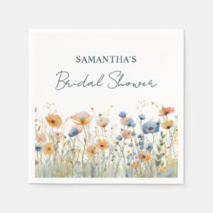 Dusty Blue Watercolor Wildblume Brautparty Serviette