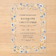 Dusty Blue Watercolor Wildblumen Elegante Hochzeit