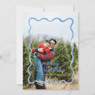 Dusty Blue Wavy Squiggle Border Holiday Foto Card Einladung