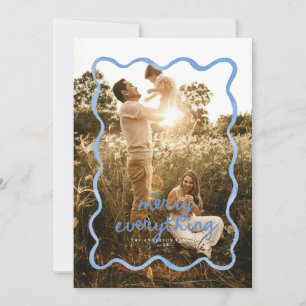 Dusty Blue Wavy Squiggle Border Holiday Foto Card Einladung