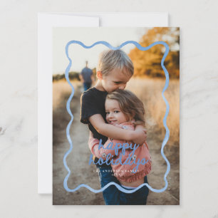 Dusty Blue Wavy Squiggle Border Holiday Foto Card Einladung