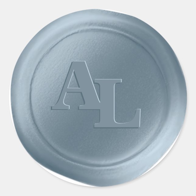 Dusty Blue Wax Siegel Monogram Wedding Stickers (Vorderseite)