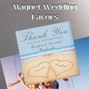 Dusty Blue Wedding 2 Herz auf Sand Gastgeschenk Ho Magnet