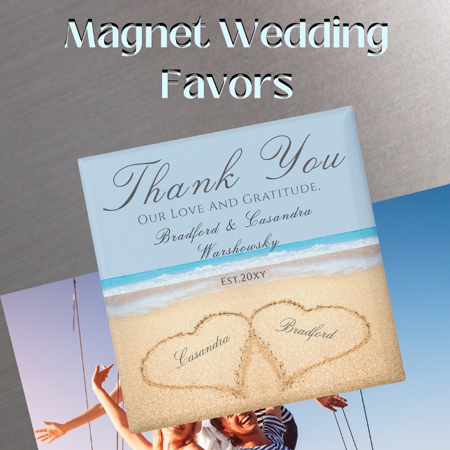 Dusty Blue Wedding 2 Herz auf Sand Gastgeschenk Ho Magnet (Von Creator hochgeladen)