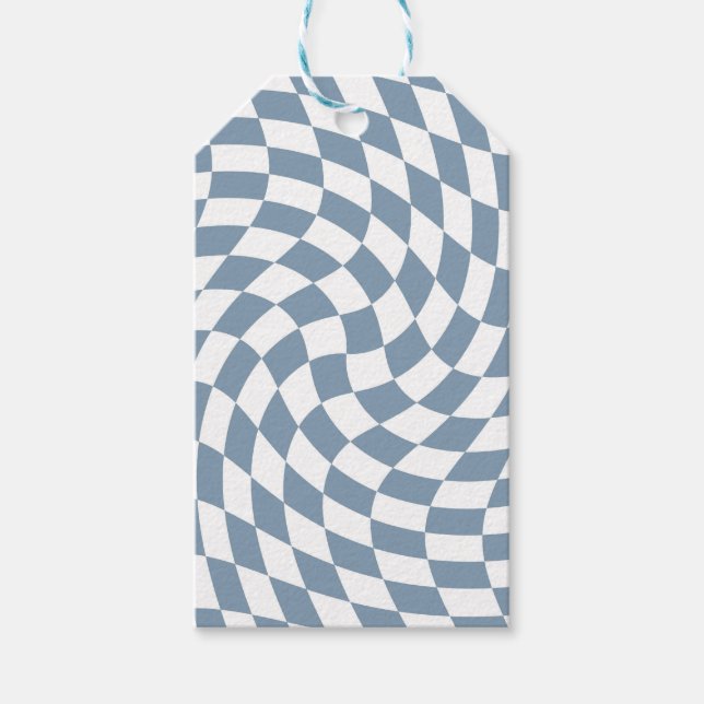 Dusty Blue Wedding Collection Karo überprüft Geschenkanhänger (Vorderseite)