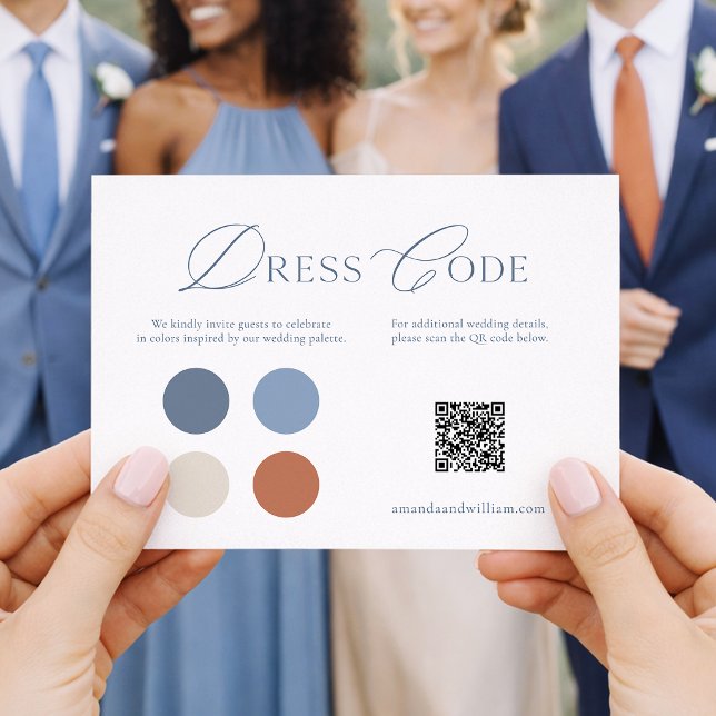 Dusty Blue Wedding Dress Code Card with QR Code Einladung (Von Creator hochgeladen)