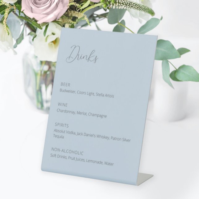 Dusty Blue Wedding Drinks Menü Pedestal Schild (Von Creator hochgeladen)