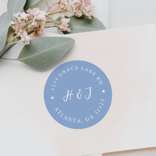 Dusty Blue Wedding Einladung Rücksendeadresse Runder Aufkleber