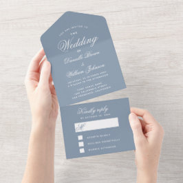 Dusty Blue Wedding Elegante Script Calligraphy UAW All In One Einladung