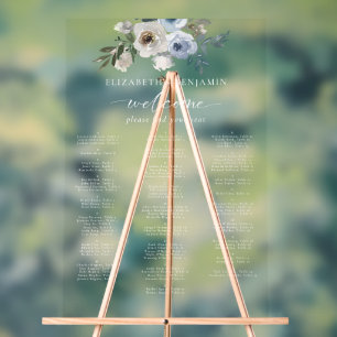 Dusty Blue Wedding Floral Alphabetical Seating Acrylschild