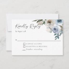 Dusty Blue Wedding Floral Elegant Kindly Reply RSVP Karte