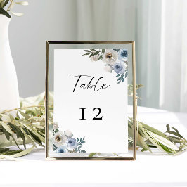 Dusty Blue Wedding Floral Elegant Simple Tischnummer