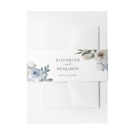 Dusty Blue Wedding Floral Elegantes Script Rustic Einladungsbanderole