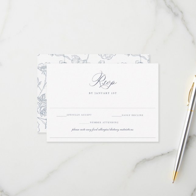 Dusty Blue Wedding Food Allergie Ernährung Einschr RSVP Karte (Vorderseite/Rückseite Beispiel)