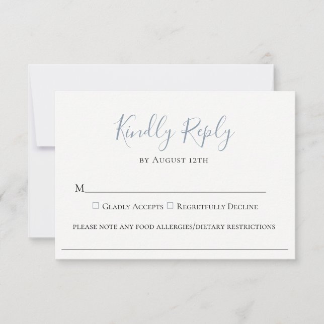 Dusty Blue Wedding Food Allergy RSVP Card (Vorderseite)