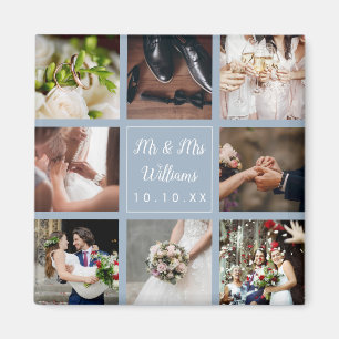 Dusty Blue Wedding Foto Collage Vielen Dank Magnet