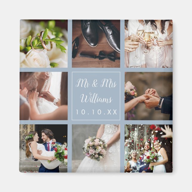 Dusty Blue Wedding Foto Collage Vielen Dank Magnet (Vorne)