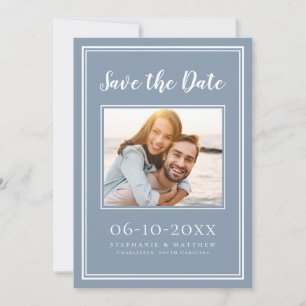 Dusty Blue Wedding Foto Einfache Verlobung Moderne Save The Date