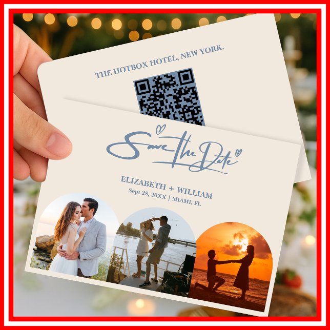 Dusty Blue Wedding Foto QR Code Elegant Save The Date (Von Creator hochgeladen)