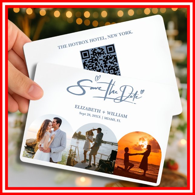 Dusty Blue Wedding Foto QR Code Elegant Save The Date (Von Creator hochgeladen)