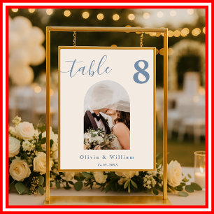Dusty Blue Wedding FOTO Tischnummer Poster