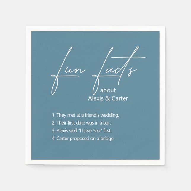 Dusty Blue Wedding Fun Fakten Serviette (Vorderseite)