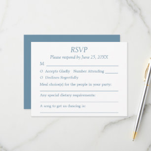 Dusty Blue Wedding Guest Choices RSVP Card Karte