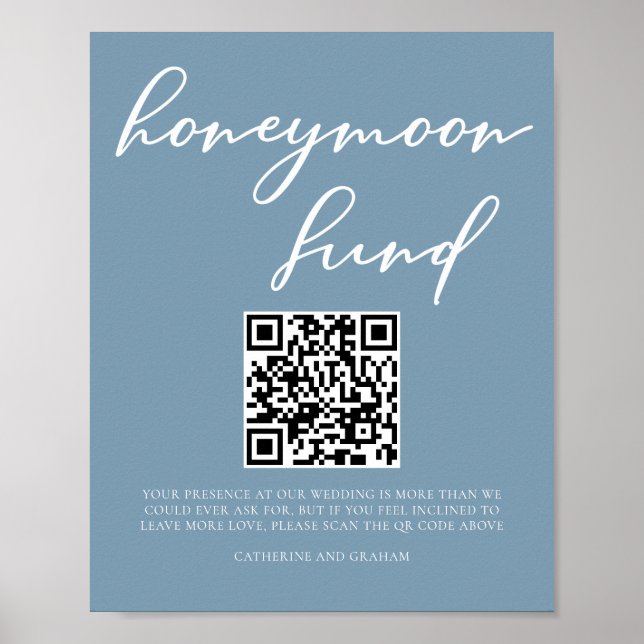 Dusty Blue Wedding Honeymoon Fund QR Code Poster (Vorne)