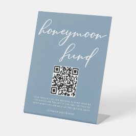 Dusty Blue Wedding Honeymoon Fund QR Code Sockelschild
