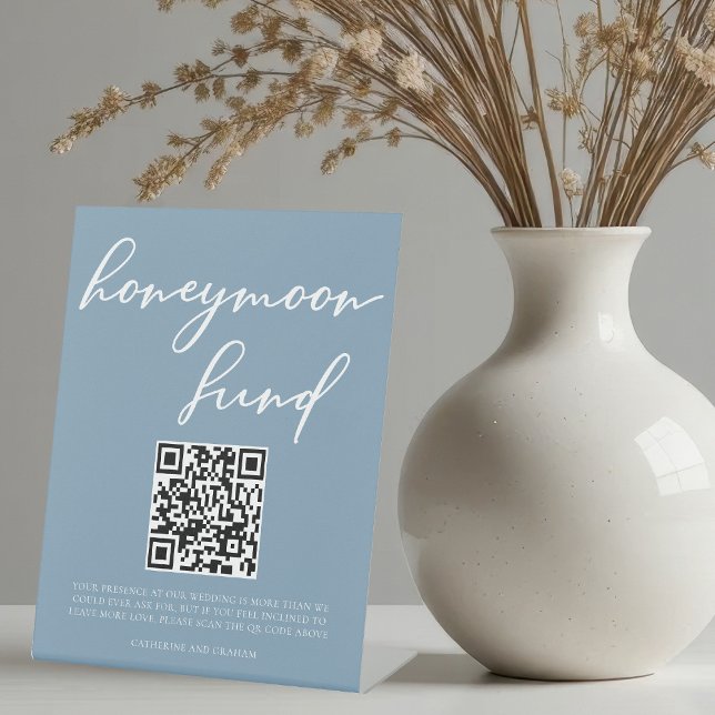 Dusty Blue Wedding Honeymoon Fund QR Code Sockelschild (Von Creator hochgeladen)