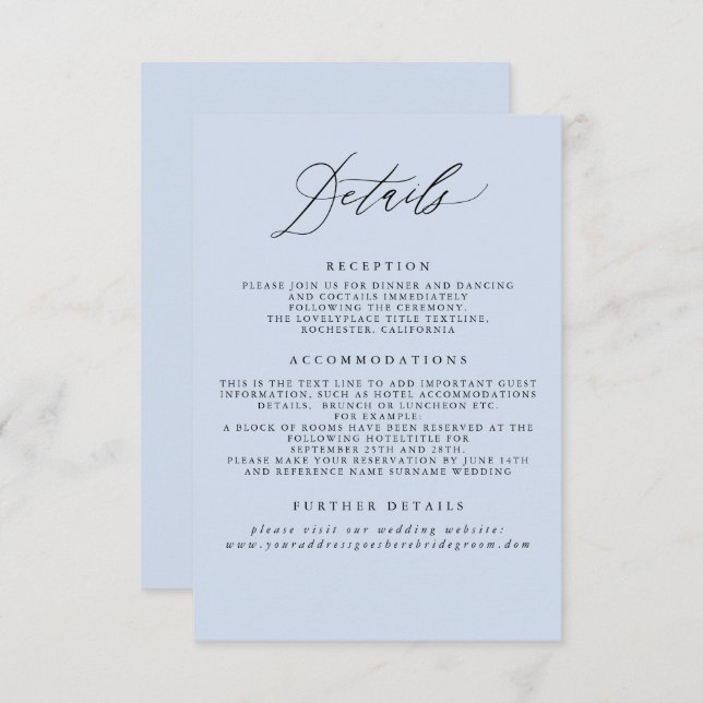 Dusty Blue Wedding Information Enclosure Card Begleitkarte (Vorne/Hinten)
