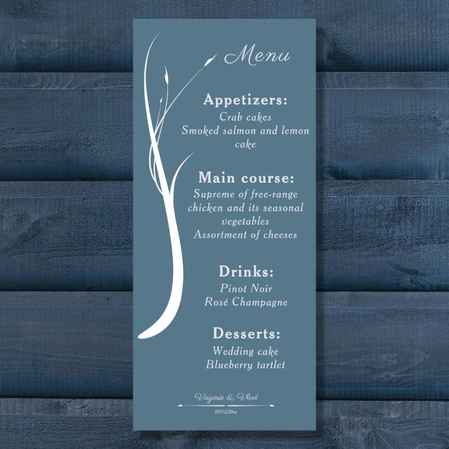 Dusty Blue Wedding Menu Menükarte (Dusty Blue Wedding Menu)