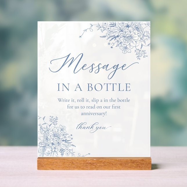 Dusty Blue Wedding Message in einer Flasche Acrylschild (Von Creator hochgeladen)