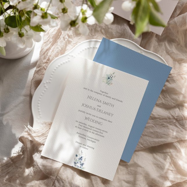 Dusty Blue Wedding | Minimaler botanischer Entwurf Einladung (Von Creator hochgeladen)