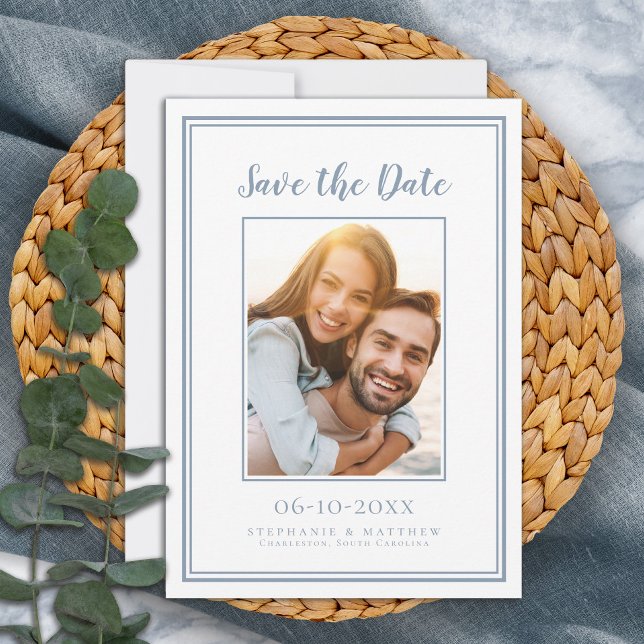 Dusty Blue Wedding Minimalistische Verlobung Pictu Save The Date (Von Creator hochgeladen)