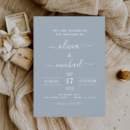 Dusty Blue Wedding Moderne Typografie Einladung