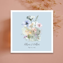 Dusty Blue Wedding Napkins mit Blush-Wildblumen Serviette