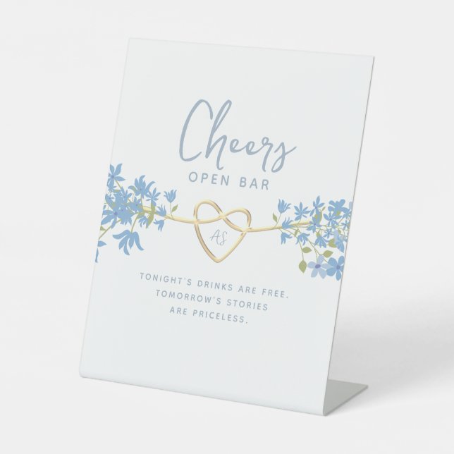 Dusty Blue Wedding Open Bar Sockelschild (Vorderseite)