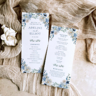 Dusty Blue Wedding Program Floral Wedding Program Programm