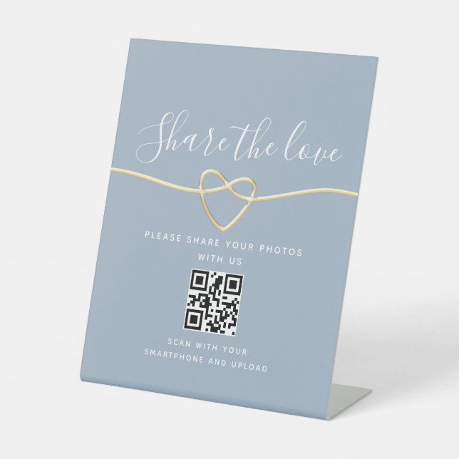 Dusty Blue Wedding QR Code Pedestal Sign Sockelschild (Vorderseite)