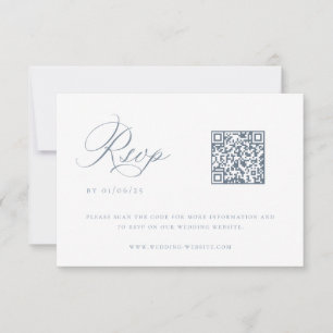 Dusty Blue Wedding QR Code RSVP Card Einladung