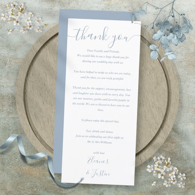 Dusty Blue Wedding Reception Vielen Dank Platzkart Menükarte (Dusty Blue Wedding Reception Thank You Place Card)