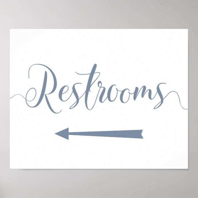 Dusty Blue Wedding Restrooms Arrow Sign Poster (Vorne)